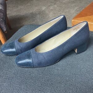 Etienne Aigner Navy Blue Block Heel Shoes